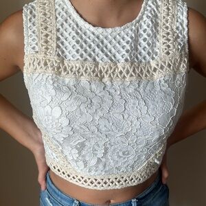 New! Knit White/Nude Lace Top size Small